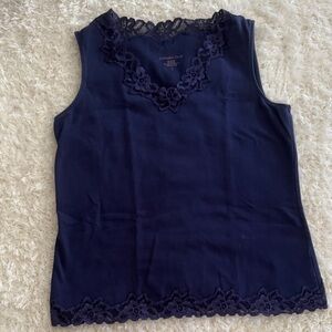 Coldwater Creek Midnight Blue Floral Lace Blouse